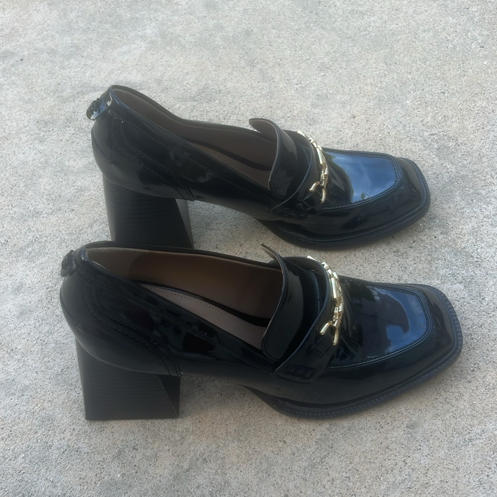 Sam Edelman Women's Black Patent Quincy Heels w Gold Detail Size 9 - Picture 2 of 10
